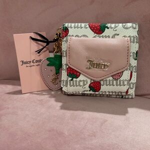 Juicy Couture Pink and White Wallet with Strawberry print & charm